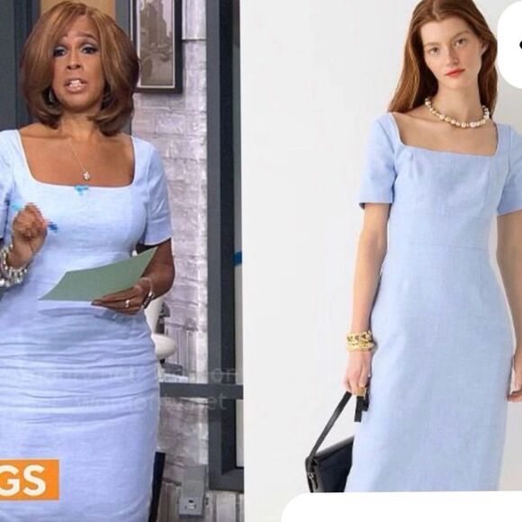 J. Crew Dresses & Skirts - J.Crew Linen Blend Sheath Dress Blue Size 8 Square Neck Career Office Knee SP23